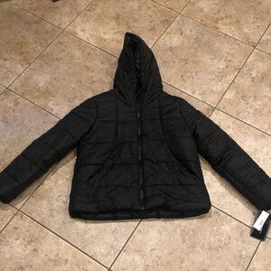NWT Me Jane Juniors Black Hooded Puffer Jacket XL